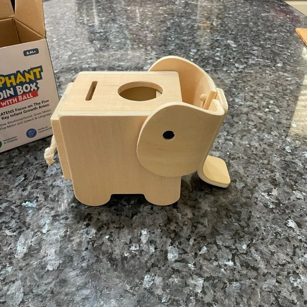 Montessori Elephant Coin Box with Ball by iGRATENS | Wooden Toy for Baby 6M+